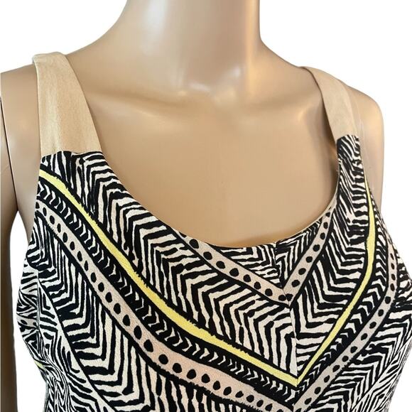 Ann Taylor Loft Midi Dress 10 Petite Casual Aztec Geometric Sleeveless Black Tan - Picture 2 of 11